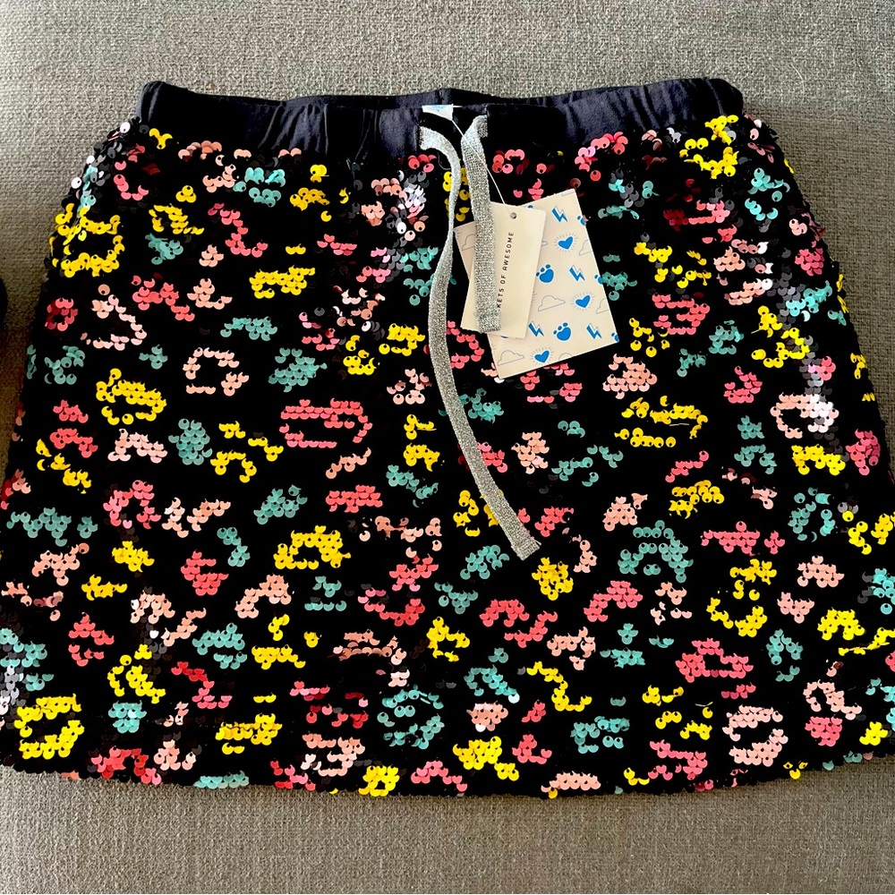 NWT Rockets of Awesome, sequin skirt, size 7 - pink blue black yellow